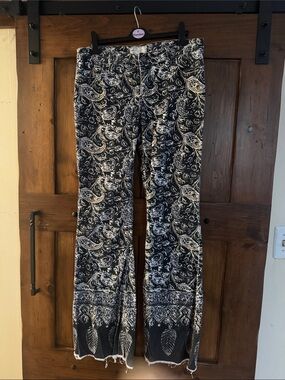 Free People Black & White Paisley Wide-Leg Jeans